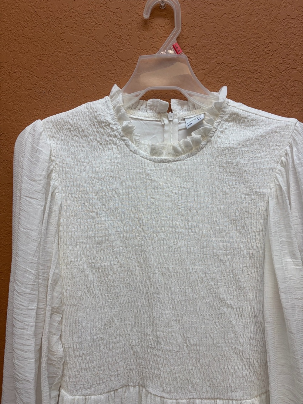 Selfie Leslie White Ruffled-Neck Long Sleeve above knee dress